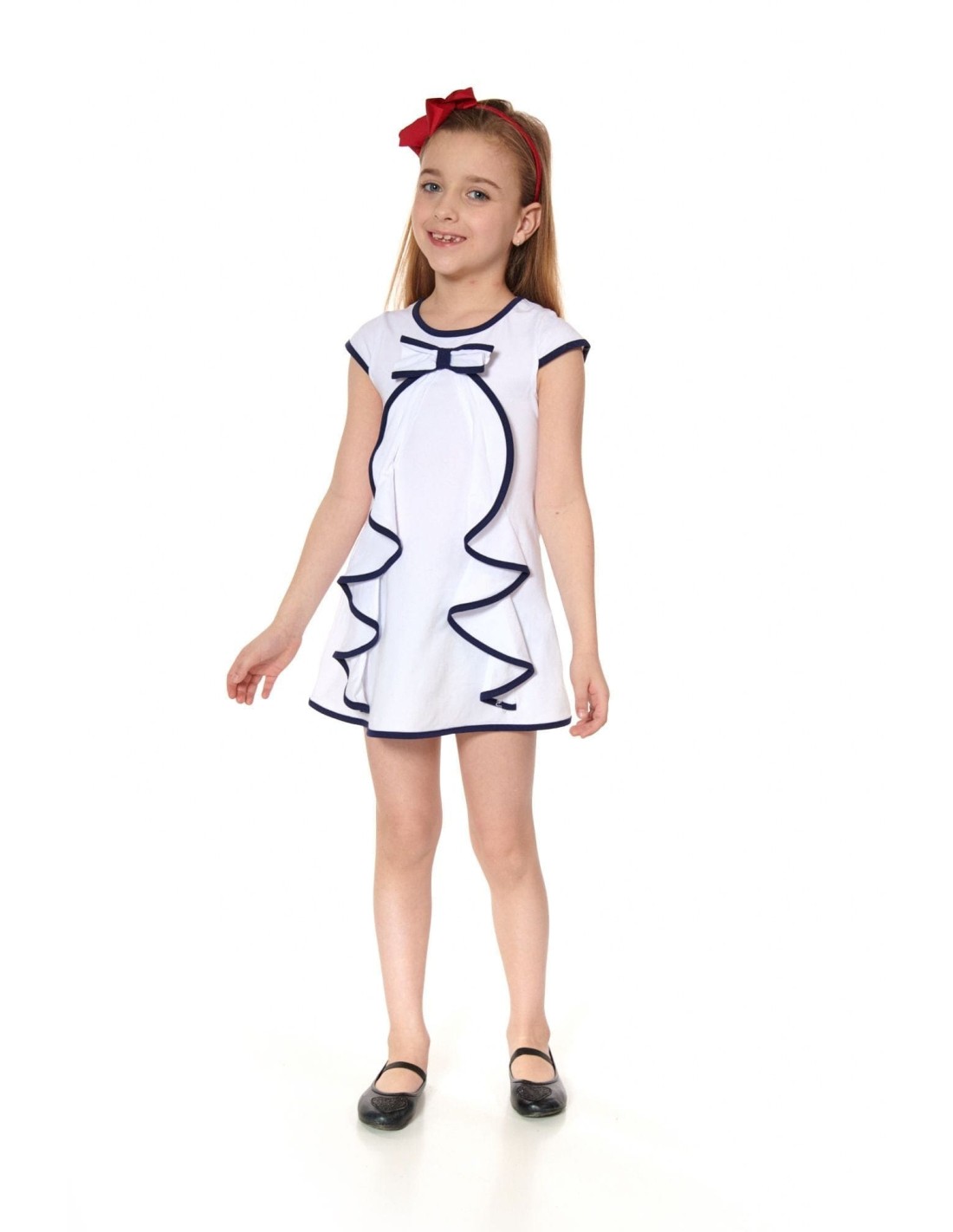 Girls\' dress with ruffles, white NDZ8113 - Online store - Boutique